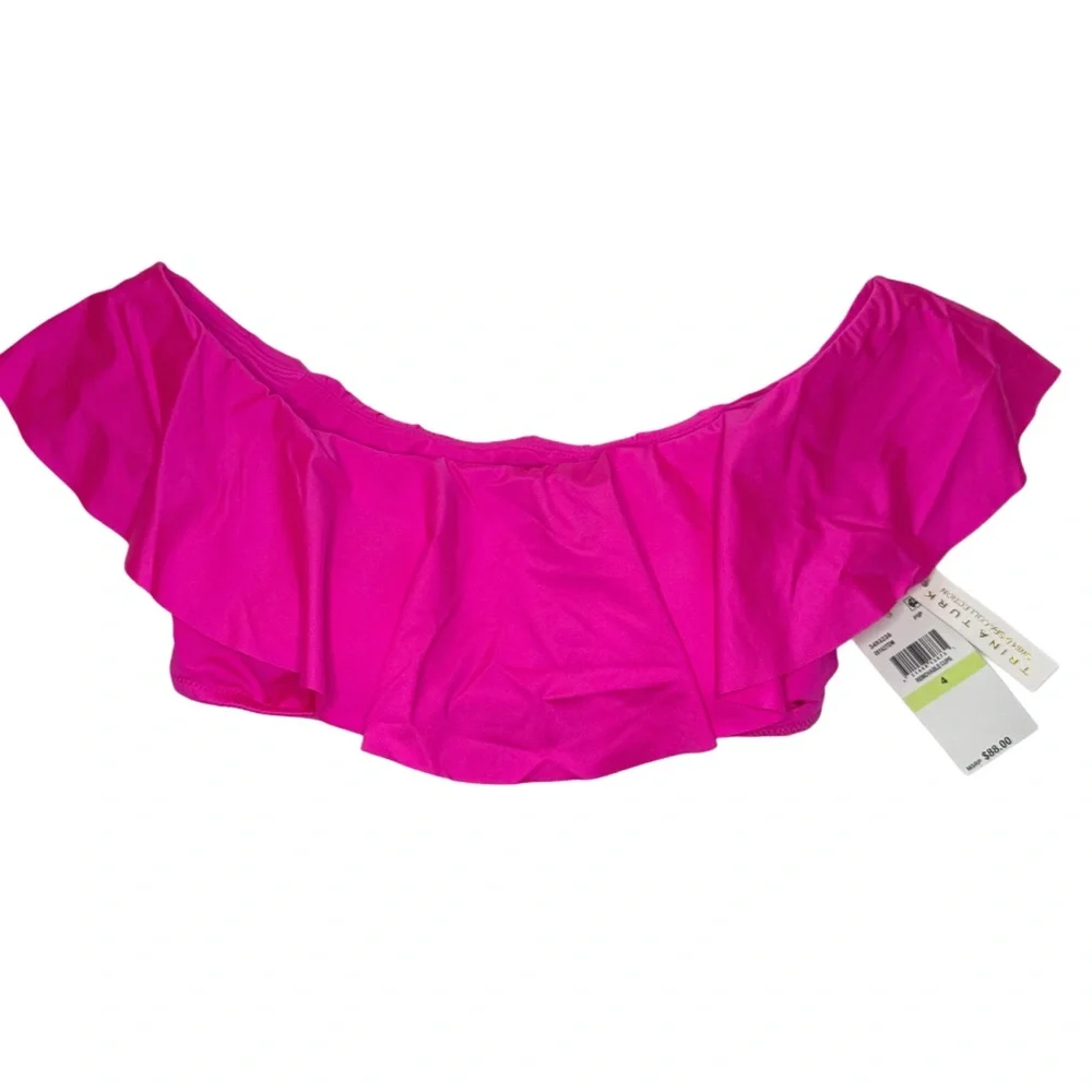 Trina Turk NWT Hot Pink Ruffle Off The Shoulder Bikini Top